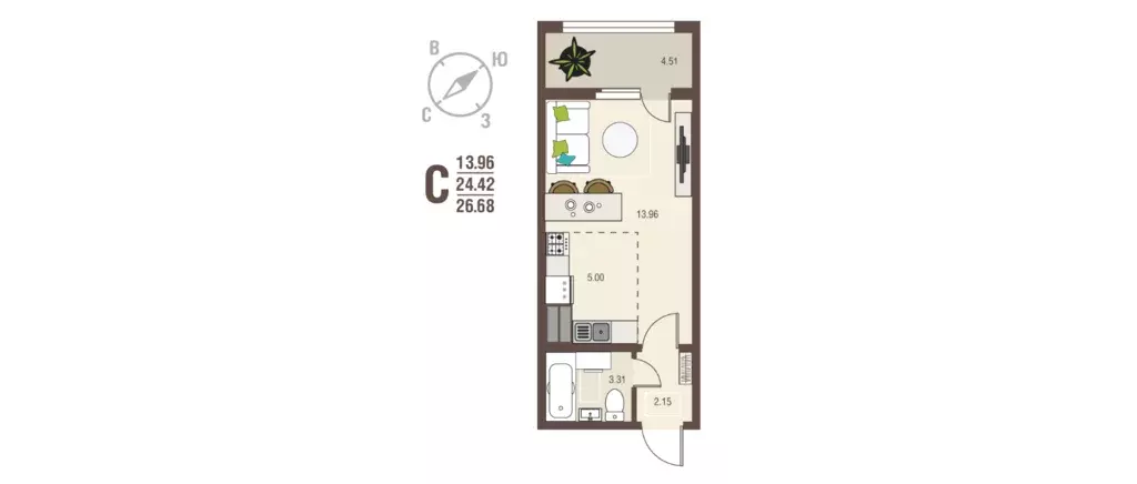 Продаётся квартира-студия, 26.68 м - Фото 0