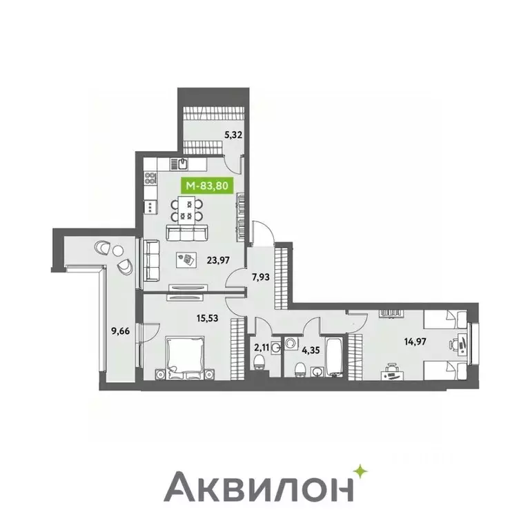 2-к кв. санкт-петербург аквилон ливз жилой комплекс (83.8 м) - Фото 0