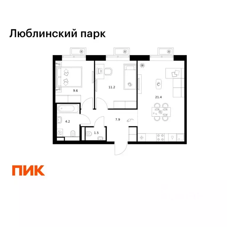 2-к кв. Москва Люблинский парк жилой комплекс, к18-20 (55.8 м) - Фото 1