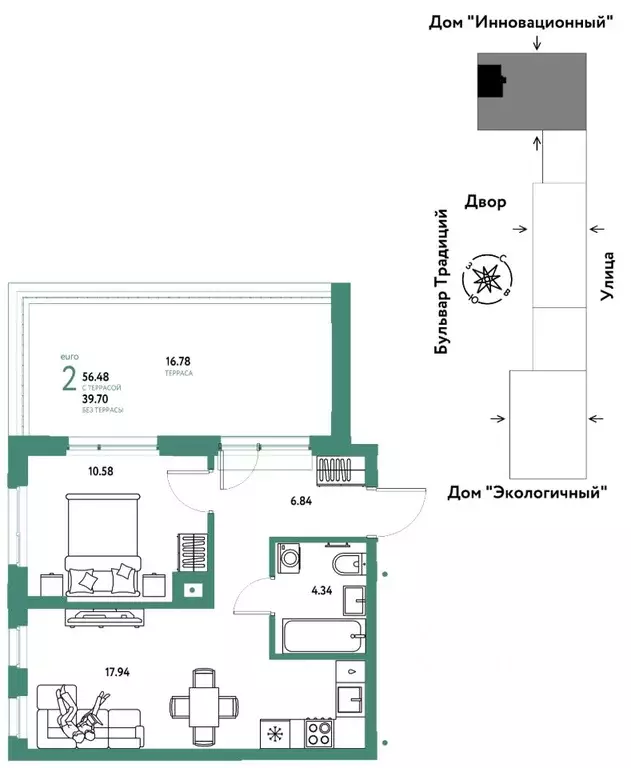 2-к кв. Тюменская область, Тюмень ул. Андрея Кореневского, 3к2 (56.48 ... - Фото 0