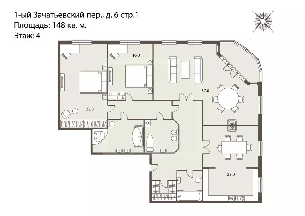 4-к кв. Москва 1-й Зачатьевский пер., 6 (148.0 м) - Фото 1