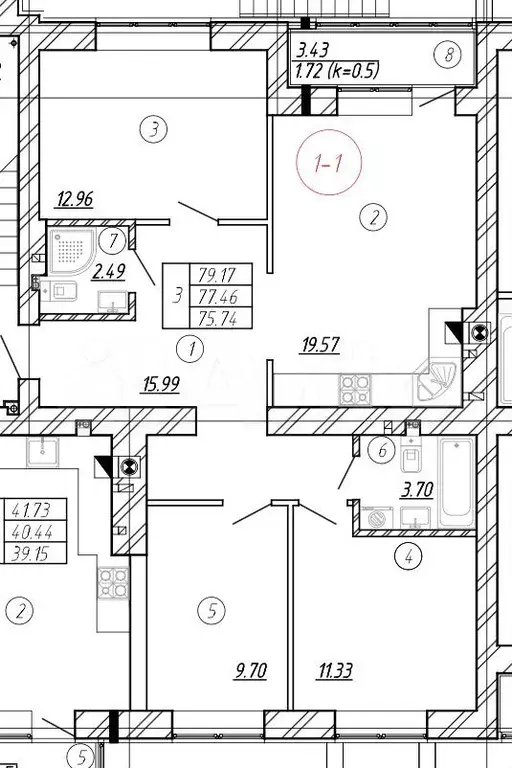 3-к. квартира, 78 м, 1/9 эт. - Фото 1