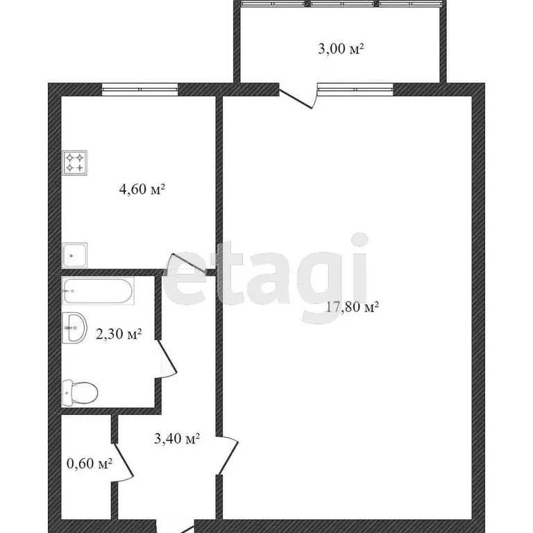 Квартира, 1 комната, 28.1 м - Фото 1
