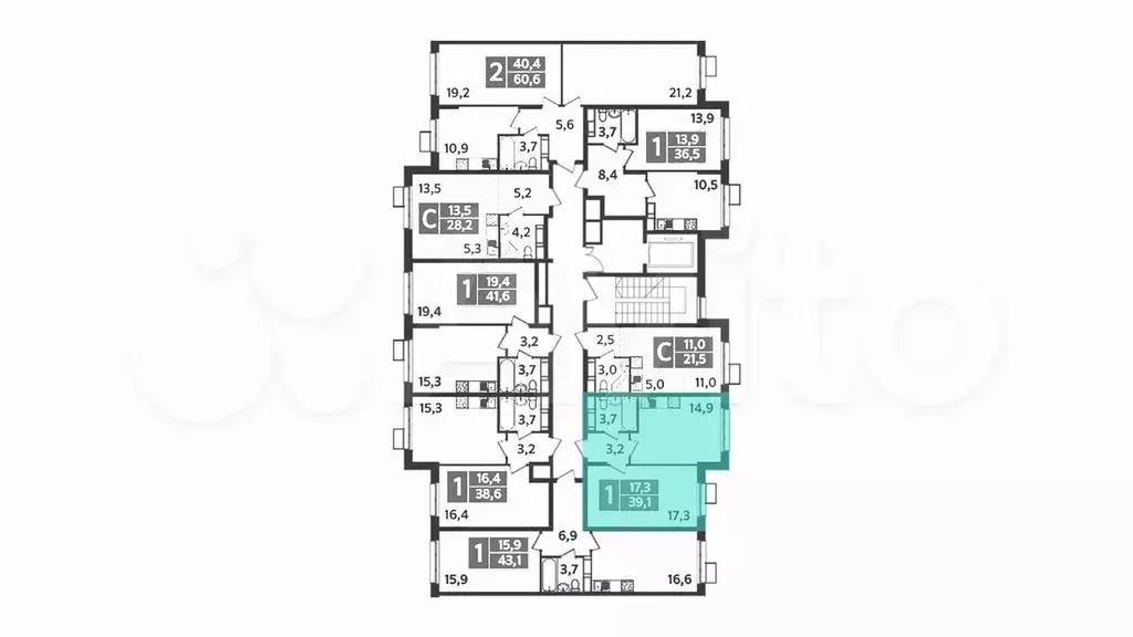 1-к. квартира, 39 м, 9/9 эт. - Фото 1