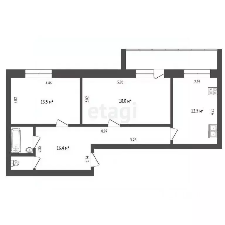 2-к кв. Тюменская область, Тюмень ул. Щербакова, 146к2 (64.3 м) - Фото 0