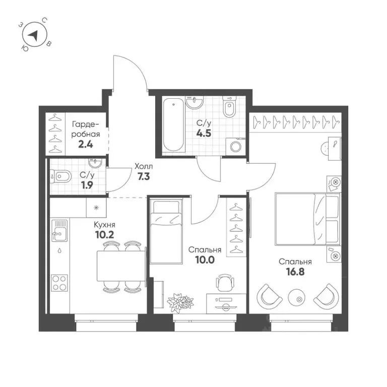2-к кв. Свердловская область, Екатеринбург Солнечный жилрайон,  (53.1 ... - Фото 1