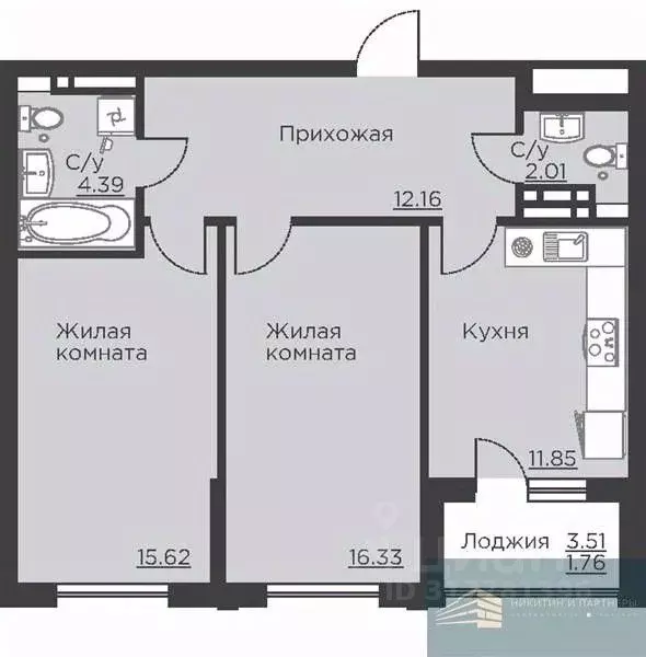 2-к кв. Воронежская область, Воронеж ул. Ломоносова, 116Б (64.1 м) - Фото 0