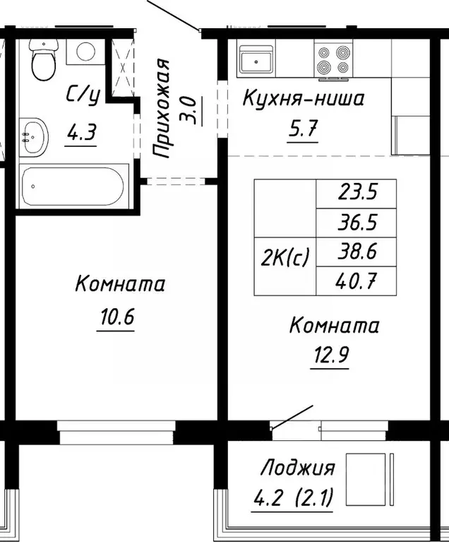 2-к кв. Алтайский край, Барнаул ул. Им. Анатолия Мельникова, 1 (38.6 ... - Фото 0