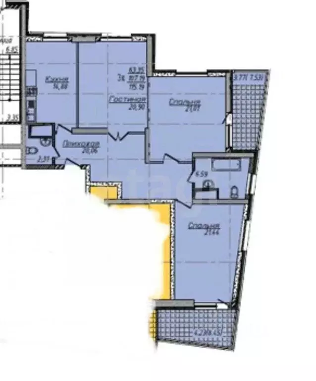 3-к кв. Татарстан, Казань Комсомольская ул., 1 (109.0 м) - Фото 2