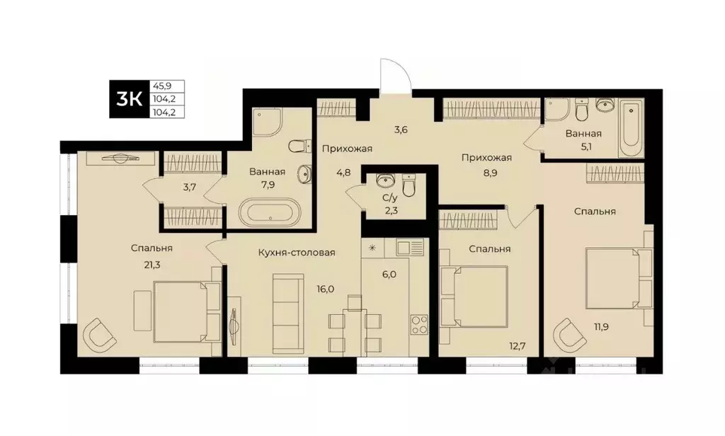 4-к кв. Башкортостан, Уфа ул. Ленина, 192 (104.2 м) - Фото 1