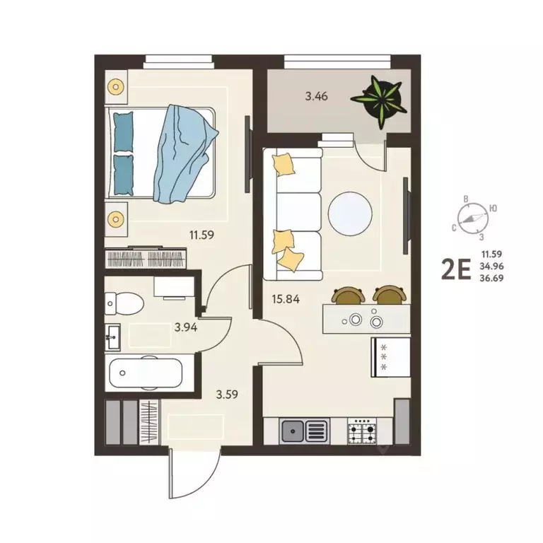 1-к кв. Курская область, Курск ул. Энгельса, 115А/3 (36.69 м) - Фото 1