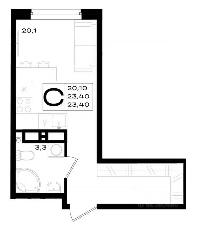 Студия Ростовская область, Аксай просп. Аксайский (23.4 м) - Фото 1