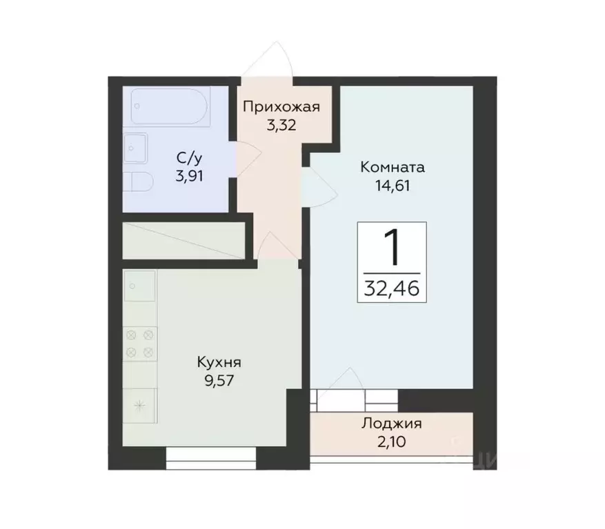 1-к кв. Самарская область, Самара ул. Советской Армии, 242 (32.51 м) - Фото 1