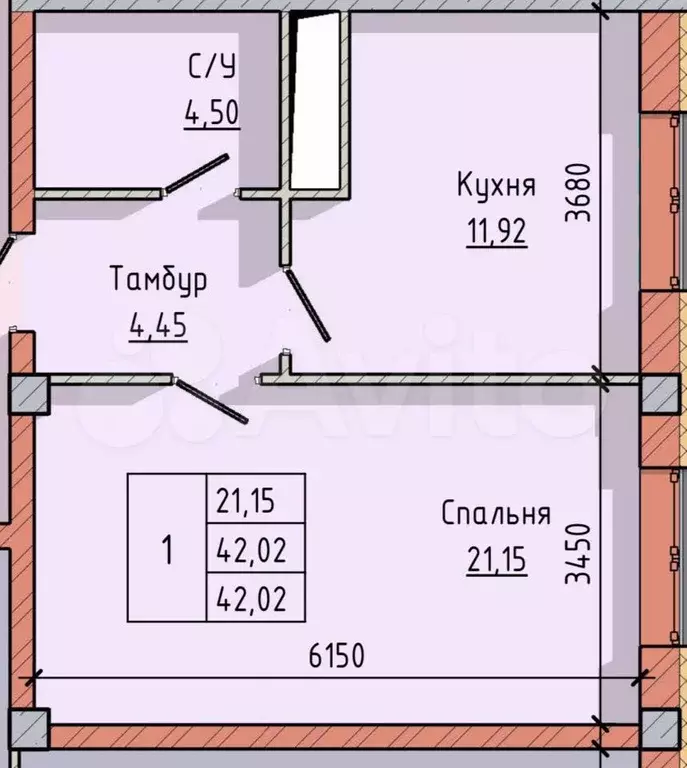 1-к. квартира, 42 м, 5/10 эт. - Фото 0