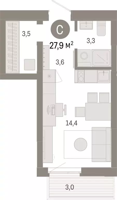 Квартира-студия: Тюмень, Ленинский округ (27.85 м) - Фото 1