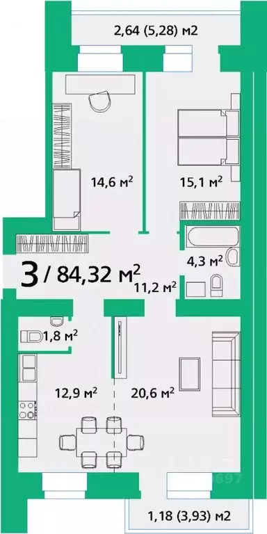 3-к кв. Красноярский край, Красноярск ул. Березина, 82Д (84.32 м) - Фото 0