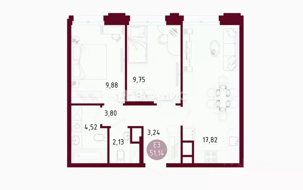 2-к кв. Калужская область, Калуга ш. Грабцевское, 3 (51.0 м) - Фото 2