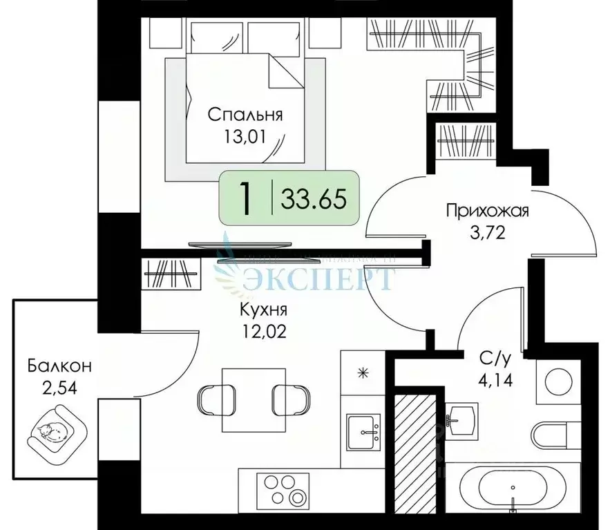 1-к кв. Нижегородская область, Нижний Новгород Фибролитовая ул. (33.65 ... - Фото 2