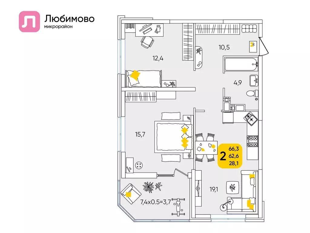 2-комнатная квартира: Краснодар, микрорайон Любимово, 10/1 (65.7 м) - Фото 0