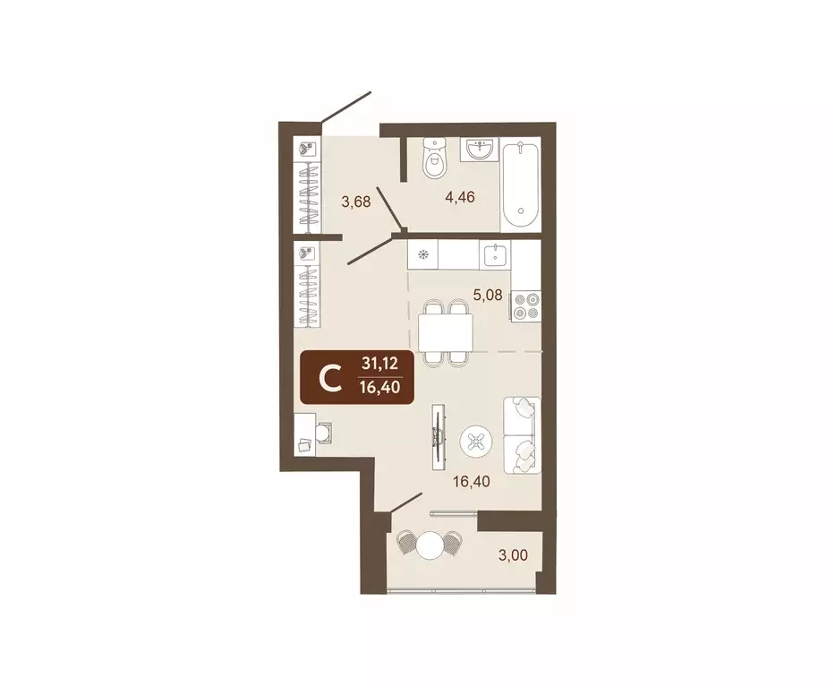 квартира-студия, 31.12 м - Фото 0