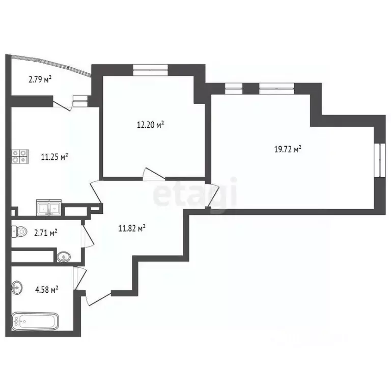 2-к кв. Калининградская область, Калининград ул. Гайдара, 90 (63.44 м) - Фото 1