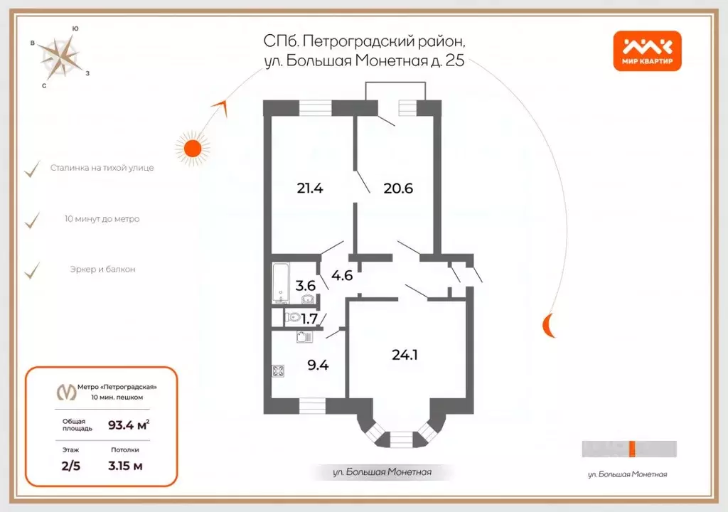 3-к кв. Санкт-Петербург Большая Монетная ул., 25 (93.4 м) - Фото 0