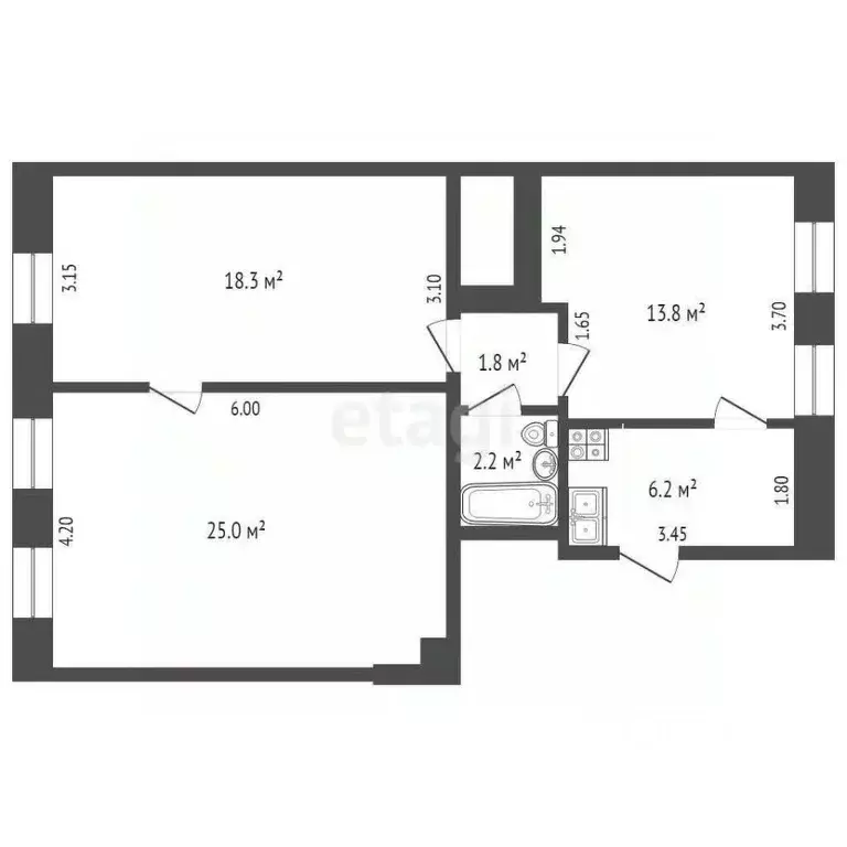 3-к кв. Ростовская область, Ростов-на-Дону Кольцовский пер., 4 (67.3 ... - Фото 2