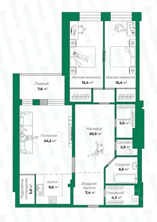 2-к кв. Кировская область, Киров ул. Розы Люксембург, 56 (123.0 м) - Фото 0