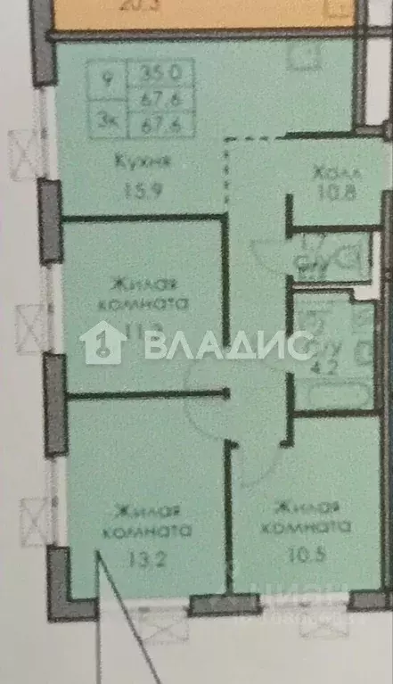3-к кв. Московская область, Мытищи ул. Мира, 49 (66.5 м) - Фото 2