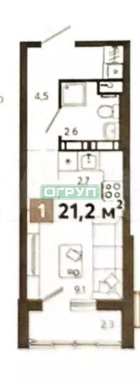 Квартира-студия: Пенза, улица Шмидта, 7 (21.2 м) - Фото 1