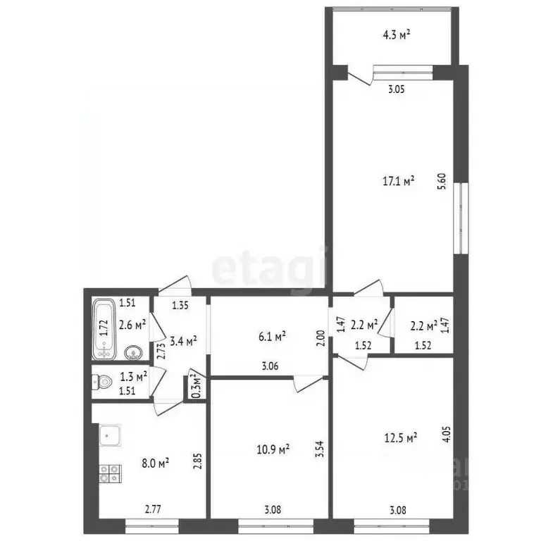3-к кв. Самарская область, Самара ул. Бубнова, 10 (66.0 м) - Фото 1