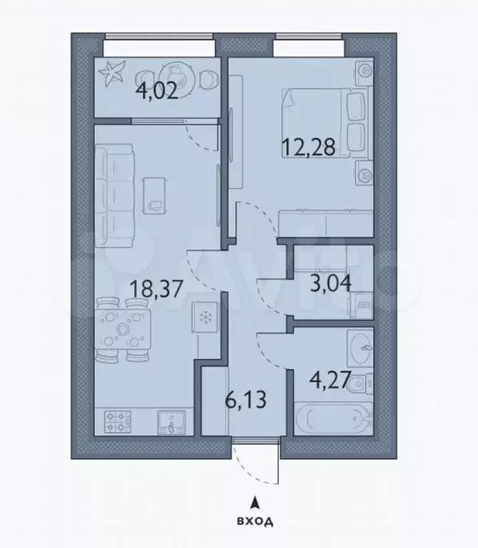 1-к. квартира, 45,1 м, 5/15 эт. - Фото 1
