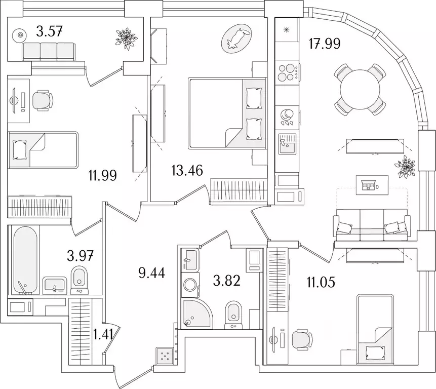 3-к кв. Санкт-Петербург Аурум жилой комплекс (74.92 м) - Фото 0