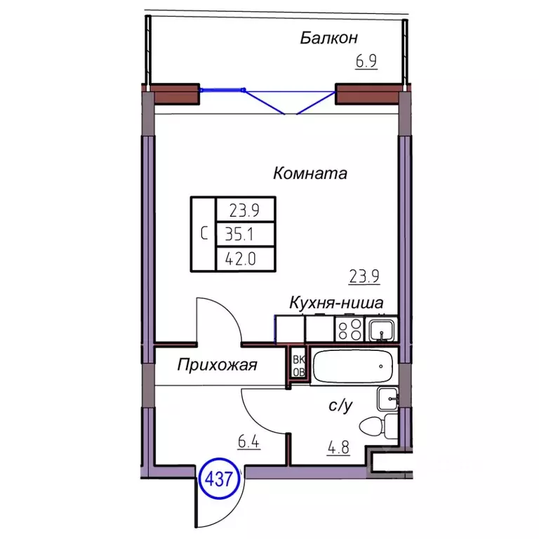 Студия Калининградская область, Светлогорск  (42.0 м) - Фото 1