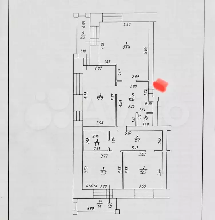 3-к. квартира, 93,4 м, 3/5 эт. - Фото 0