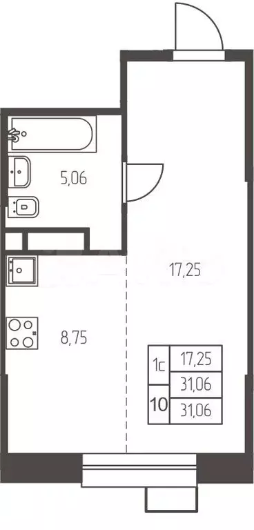 Квартира-студия, 31,1 м, 16/25 эт. - Фото 0