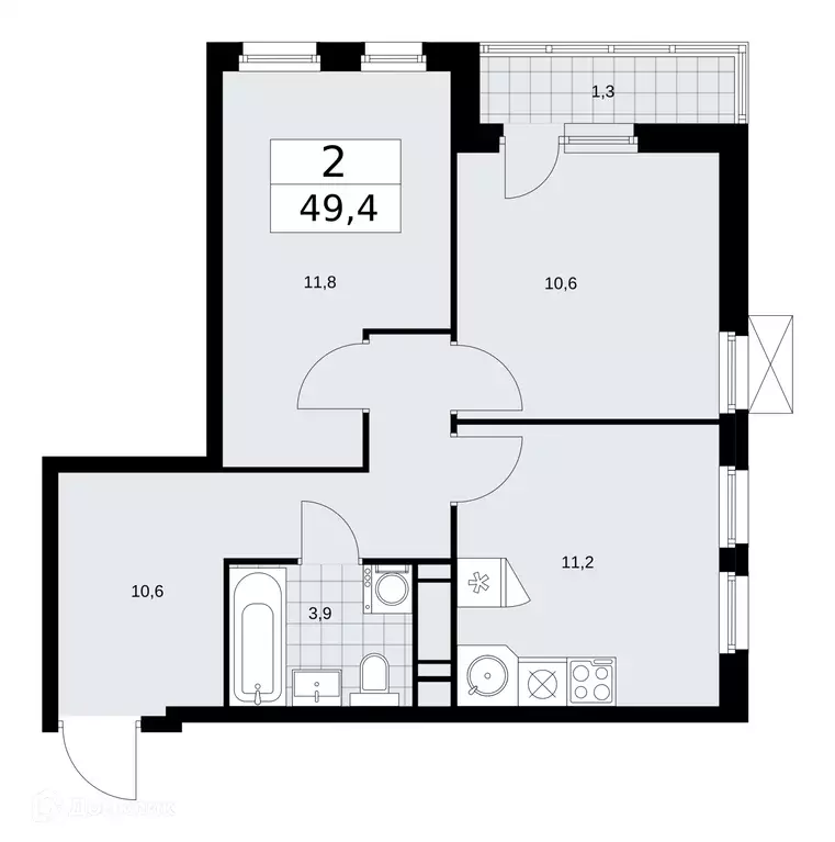 Продаётся 2-к квартира, 49.4 м - Фото 1