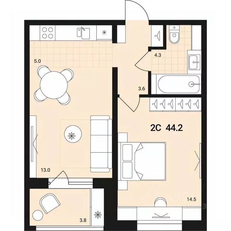 2-к кв. Новосибирская область, Обь Геодезия мкр,  (44.2 м) - Фото 0