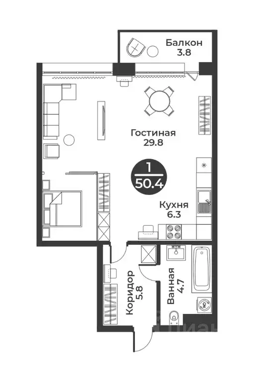 1-к кв. Хакасия, Абакан ул. Генерала Тихонова, 14 (50.4 м) - Фото 0