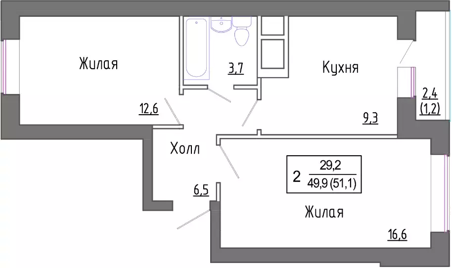 Продаётся 2-к квартира, 50.57 м - Фото 0
