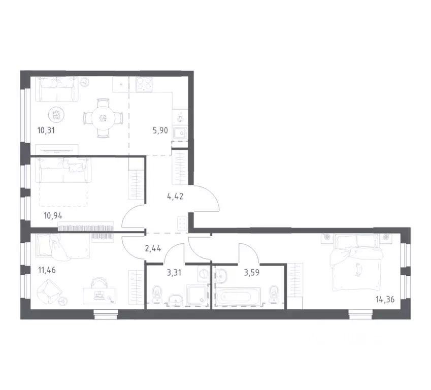3-к кв. Башкортостан, Уфа ул. Рашита Манурова (66.73 м) - Фото 1