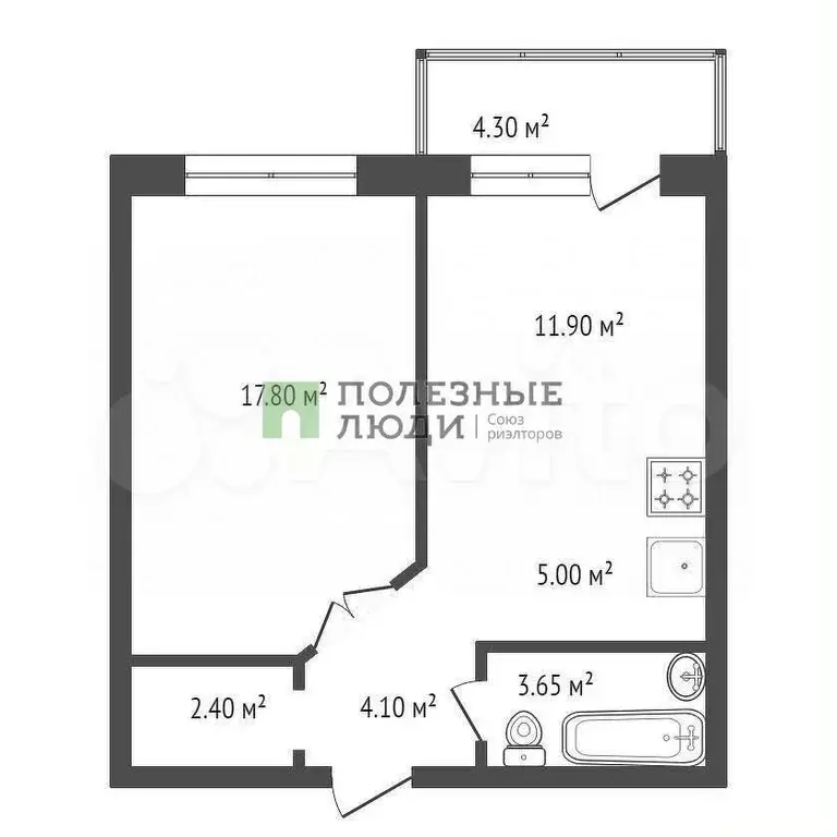 1-к. квартира, 44,7 м, 3/3 эт. - Фото 0
