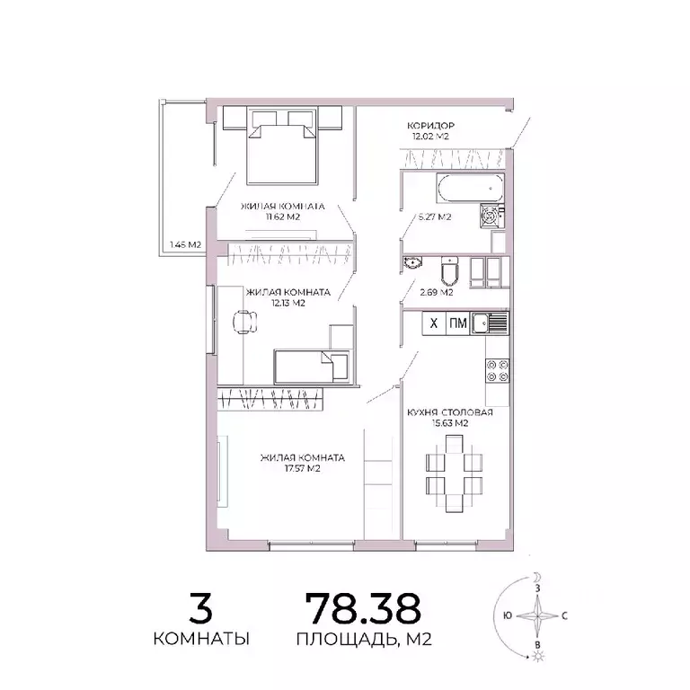 3-к кв. Пензенская область, Пенза Побочинская ул., с18 (78.38 м) - Фото 0