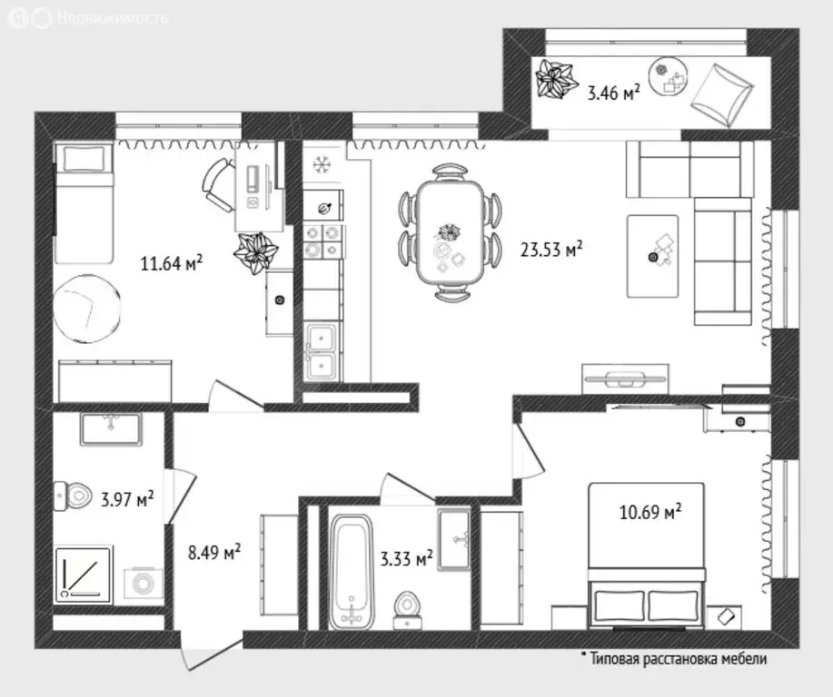 2-комнатная квартира: Тюмень, улица Хохрякова, 83 (61.1 м) - Фото 1