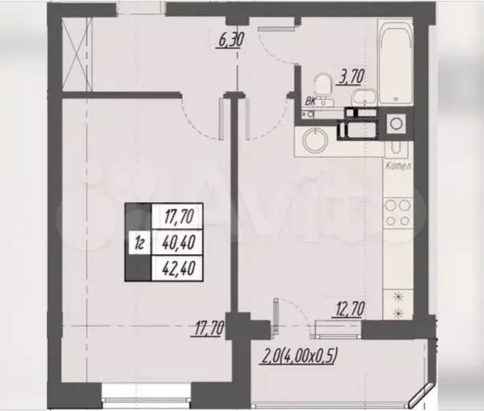 1-к. квартира, 42,4 м, 7/8 эт. - Фото 0