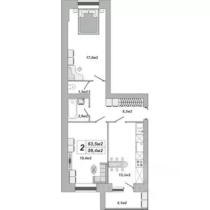 2-к кв. Тамбовская область, Тамбов ул. Чичерина, 7к2 (63.5 м) - Фото 1
