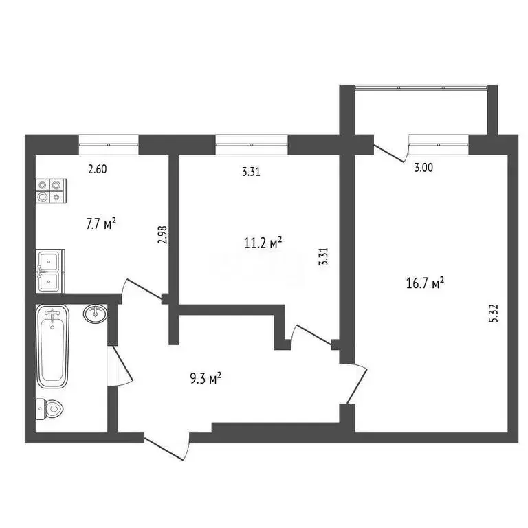 2-комнатная квартира: Великий Устюг, Гледенская улица, 43 (48.8 м) - Фото 1