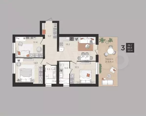 3-к. квартира, 86,5 м, 1/4 эт. - Фото 1