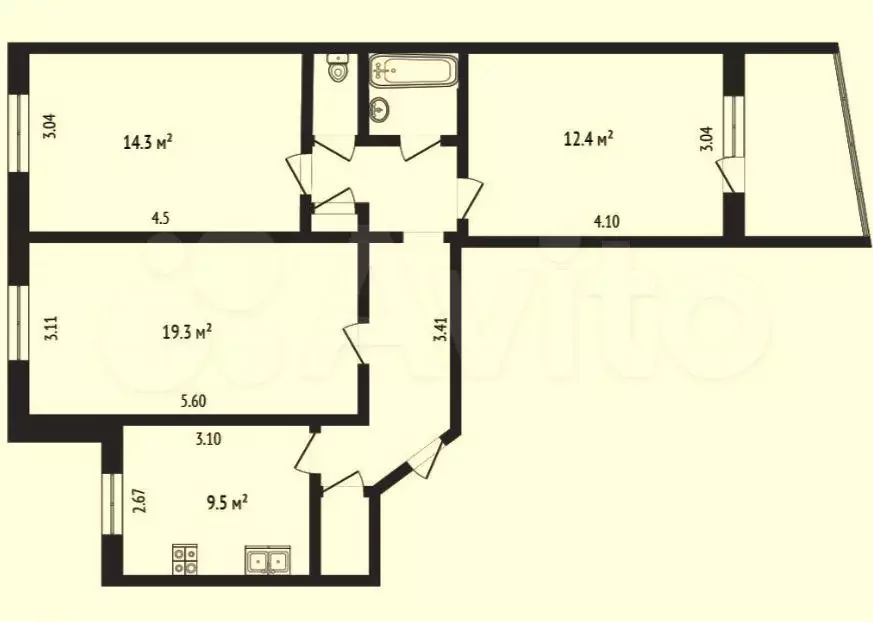 2-к. квартира, 65 м, 5/5 эт. - Фото 0