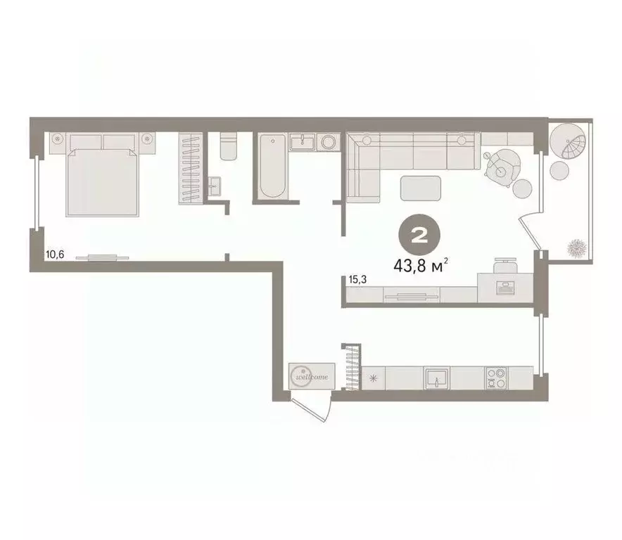 2-к кв. Тюменская область, Тюмень ул. Монтажников, 12 (43.8 м) - Фото 2